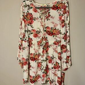 Kori America Women's L Large Tunic Floral Boho Long Sleeve Boutique Dress Top